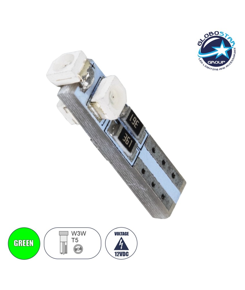 GloboStar® T5 81032 Λάμπα Αυτοκινήτου LED 3xSMD1210 0.48W 18lm 360° DC 12-16V IP20 Φ0.6 x Υ2cm Πράσινο